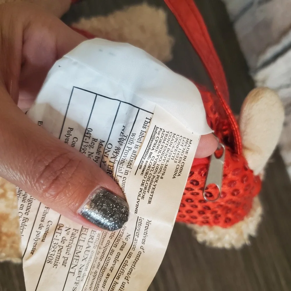 Plush Christmas‎ Dog Purse Red Sequins Beige Tan Poodle Cocker Spaniel Girls